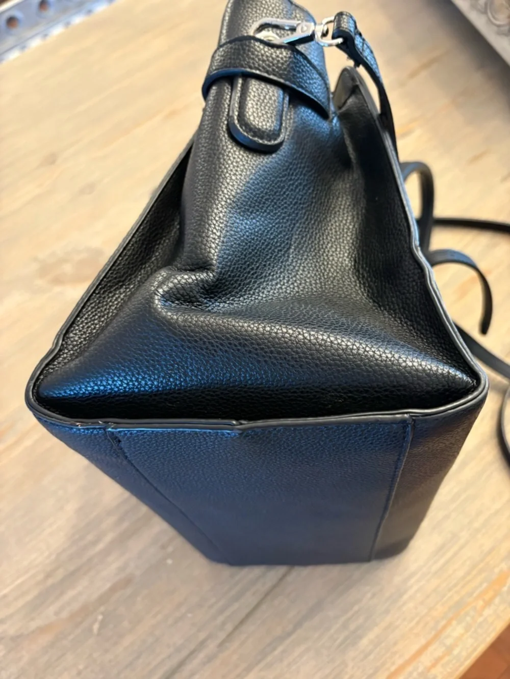 Dana Buchman Black Pebbled faux leather Satchel Silver Lock Crossbody Strap